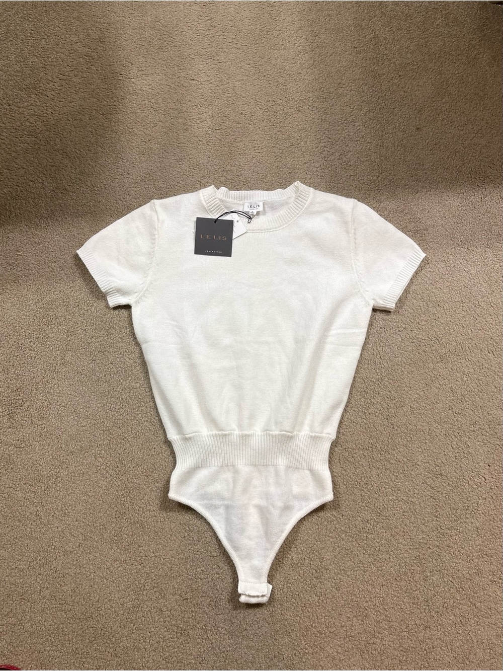 Le Lis off White Knit Short-Sleeve Bodysuit sweater small